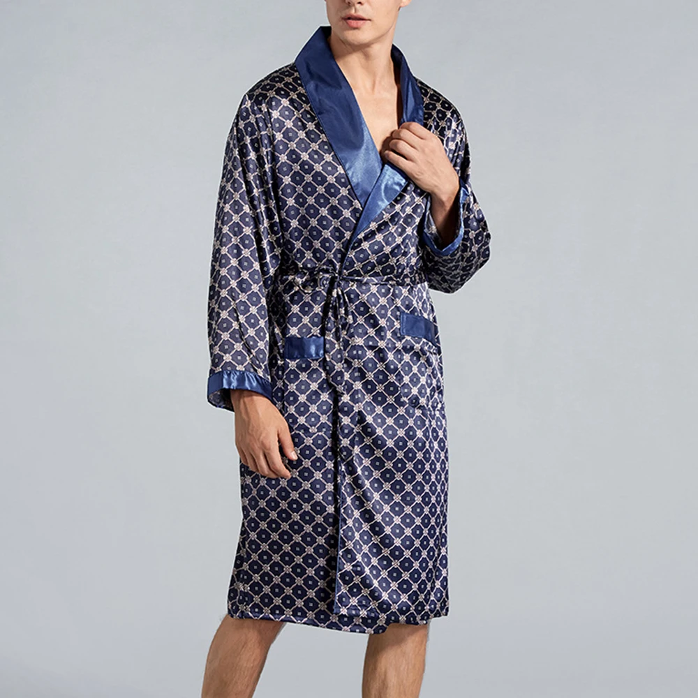 

Fashion Men's Satin Silk-Like Bathrobe Luxury Pajamas Kimono Bathrobe Robes Dressing Gown Sleep Wear Loungewear