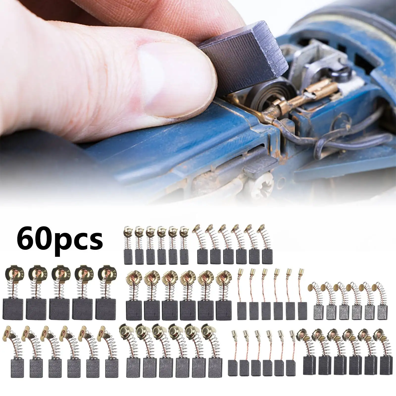 60Pcs 10 Sizes Electric Motor Carbon Brushes Graphite Replacement For Power Tool For Hammer Drills Circular Saws Angle Grinders
60Pcs 10 Sizes Electric Motor Carbon Brushes Graphite Replacement For Power Tool For Hammer Drills Circular Saws Angle Grinders