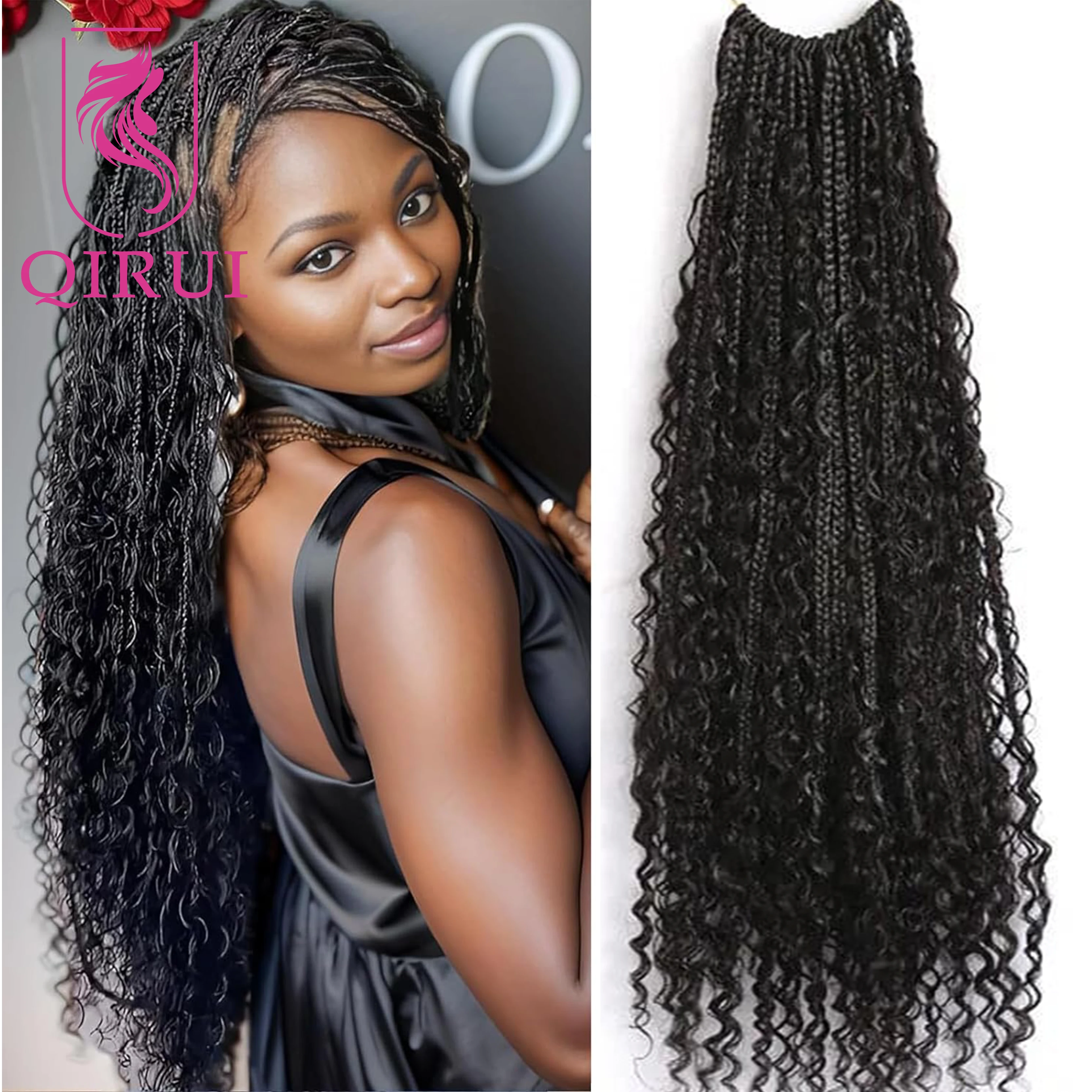 

Crochet Boho Box Braids With Human Hair Curls Synthetic Hair For Braiding 14-30 inch Pre-looped Box Braids With Curly Ends