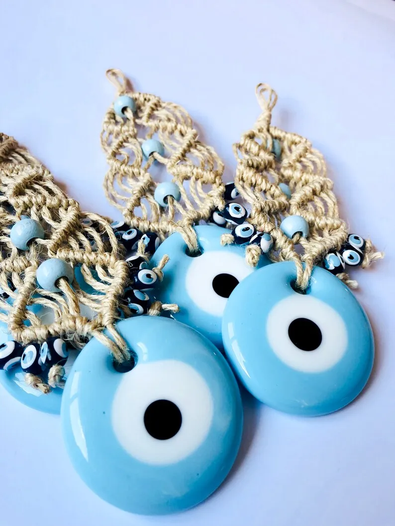 Handmade Evil Eye Wall Hanging - Turkish Glass Macrame Decor 10 S4621eb65a10f484eb3e873be0965632c6