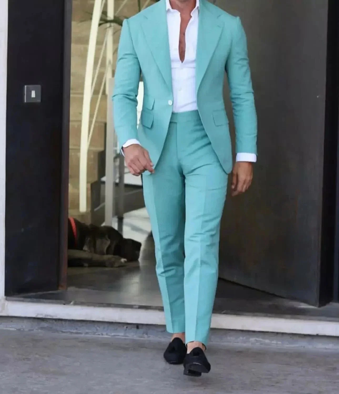

Sky Blue Casual Elegant Men Suit Notch Lapel Slim Fit Blazers Hombre High Quality Custom 2 Piece Set Jacket Pant Costume Homme