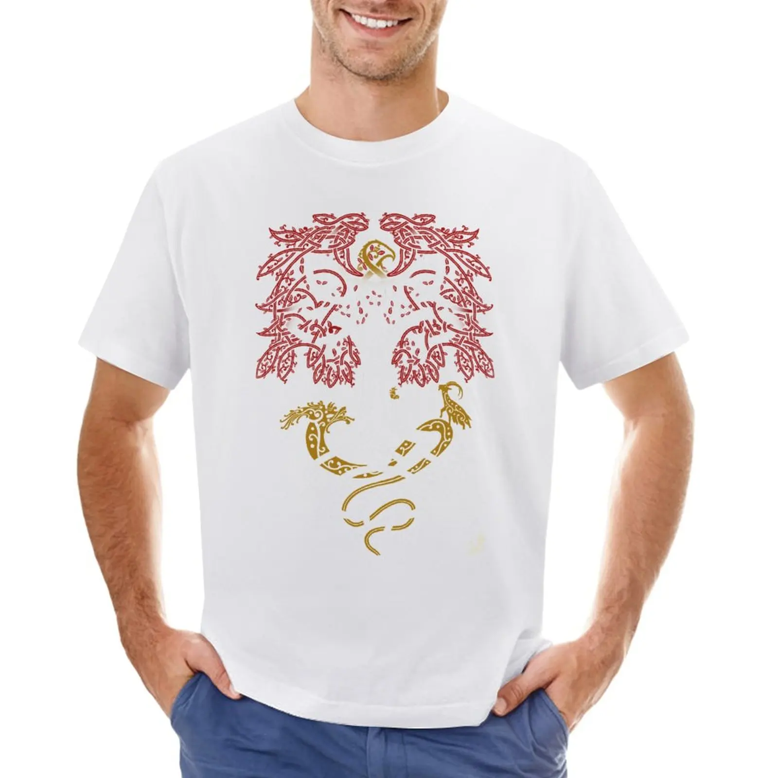 

Yggdrasil and Creatures Norse Mythology Knotwork Coloured T-Shirt anime clothes quick drying plus sizes mens graphic t-shirts