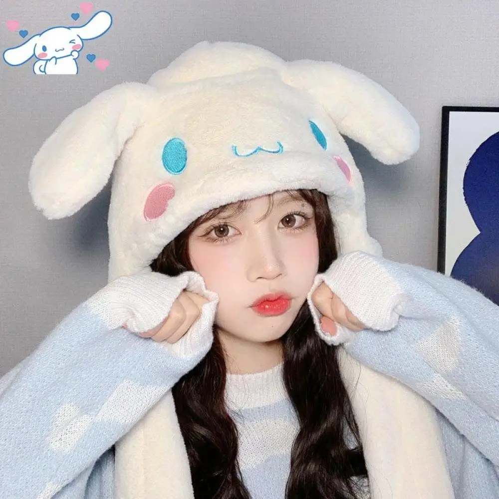 

Kawaii Sanrioed Cinnamoroll Plush Hat Ears Move Anime Kuromi Melody Winter Cute Sweet Girl Student Warm Thicken Girlfriend Gift