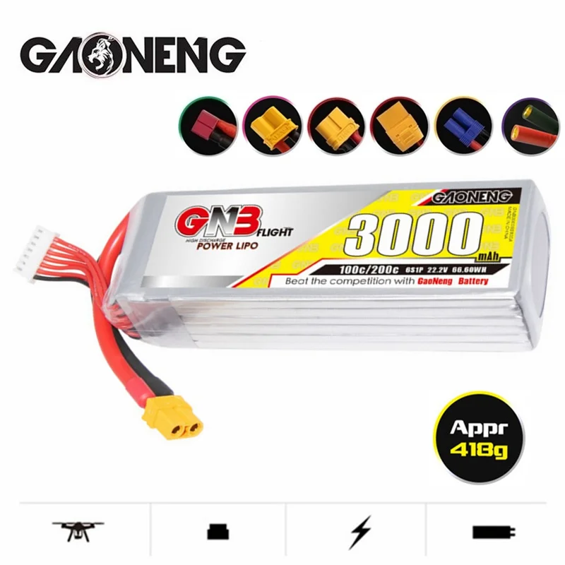 

HV 200C GNB 6S 22.2V 3000mAh Lipo Battery 100C For FPV Drone RC Helicopter Car Boat UAV RC Parts With XT60/XT90/T Plug