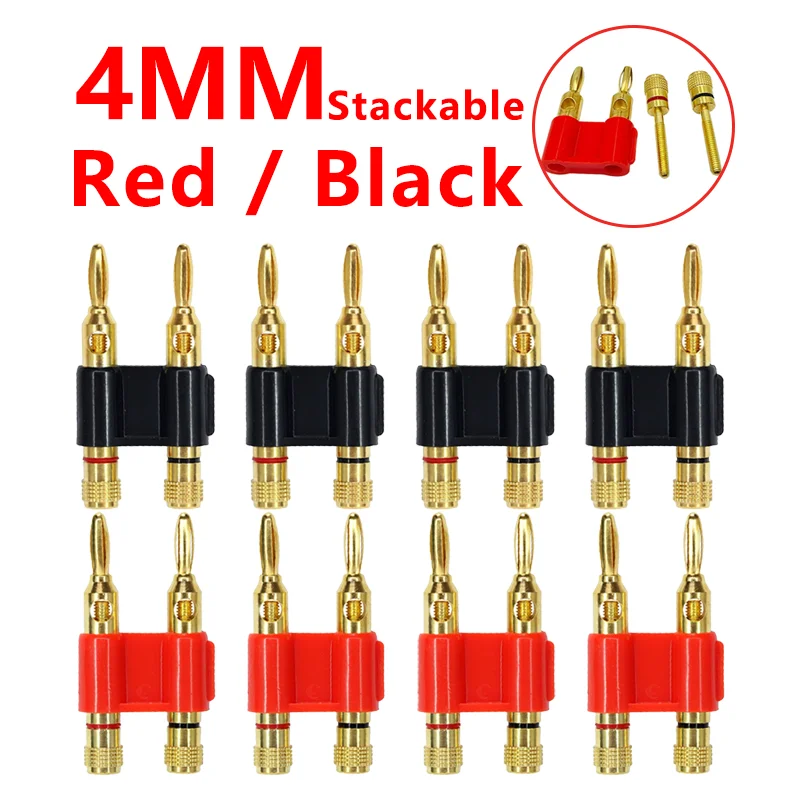 

8PCS/Gold Connector Stackable 4mm High Quality Double Row Banana Plug Twin Speaker Loudspeaker Two-position Audio Plug