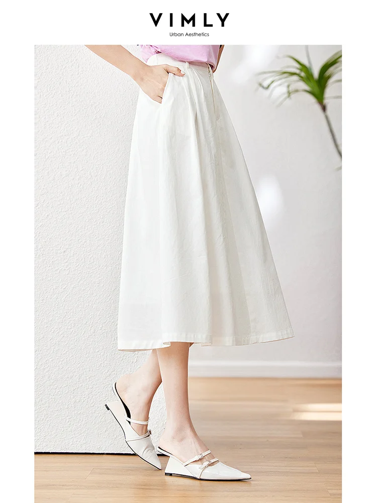 

Vimly 100% Cotton White Skirt for Women 2023 Female Casual Fashion High Waist A-line Solid Summer Swing Midi Umbrella Skirts