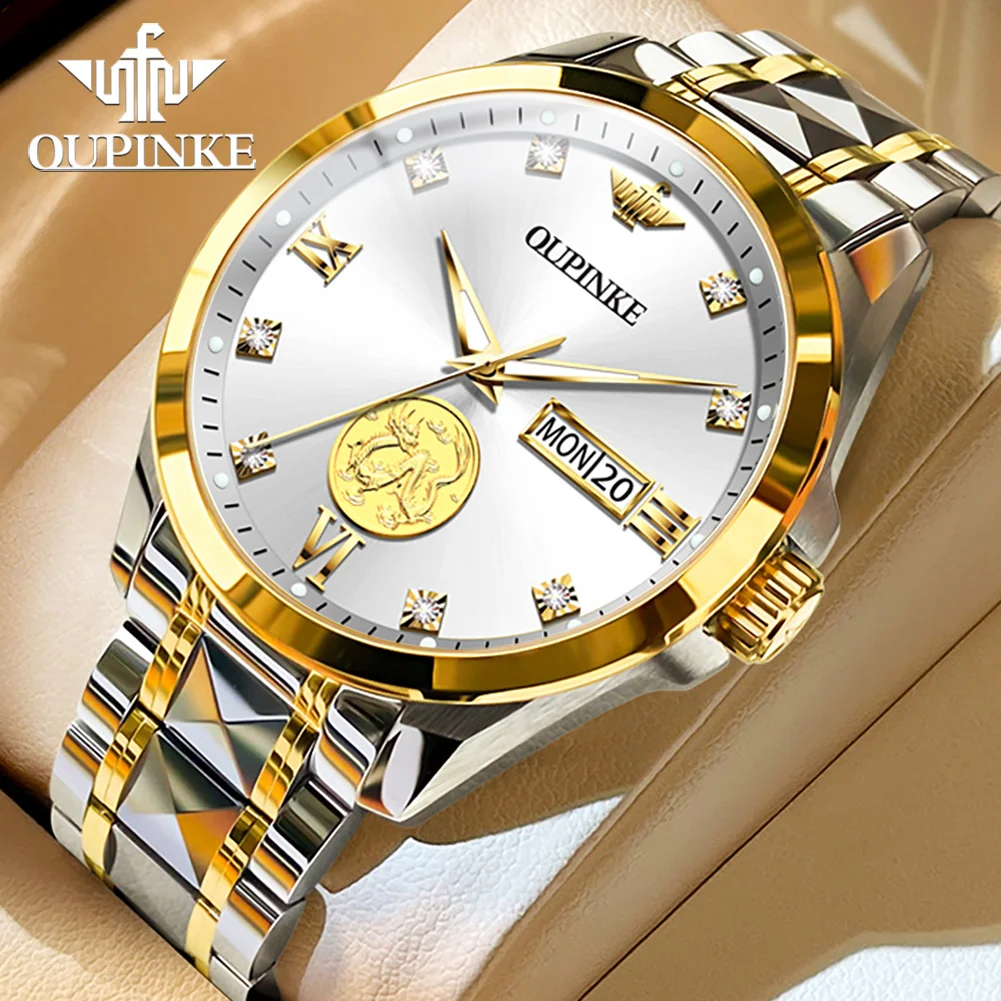 

Original Men's Watch OUPINKE Luxury Men's Automatic Mechanical Watch Waterproof Swiss Top Brands True Gold Dragon Carved Watch