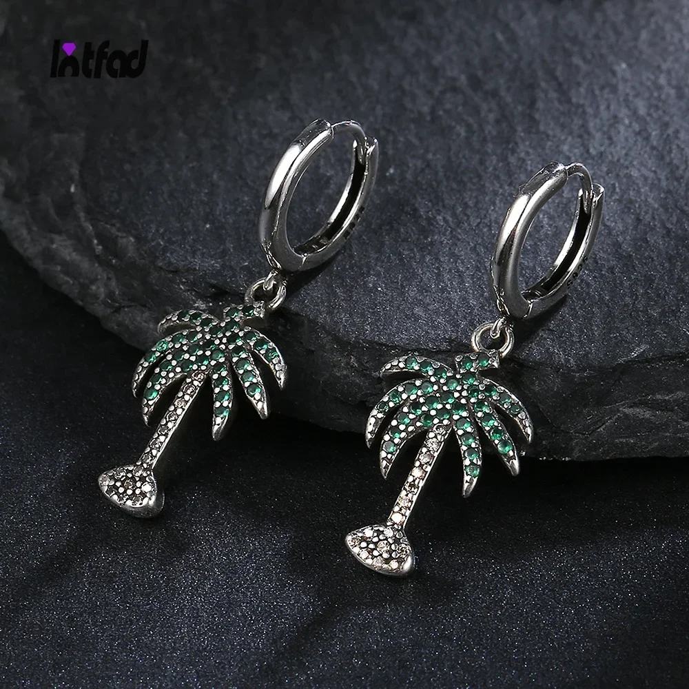 

925 Sterling Silver Green Tree Shaped Hoop Earrings Inlaid Zircon Fine Jewelry Accessories for Women Fashion Party Earrings Gift