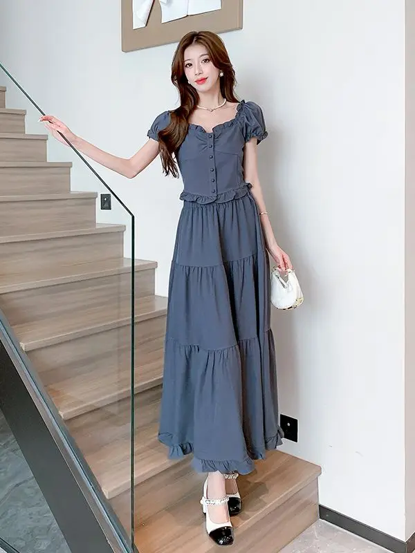 Temperament Summer Solid Two Piece Set Women Chic Slash Neck Crop Top Shirt Blouse+Elastic Waist Long A Line Skirt Suits Female
Temperament Summer Solid Two Piece Set Women Chic Slash Neck Crop Top Shirt Blouse+Elastic Waist Long A Line Skirt Suits Female