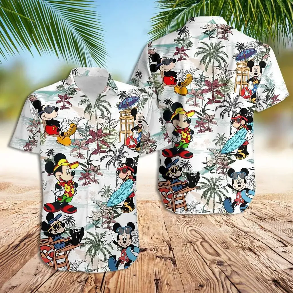 

Гавайская рубашка с Микки Маусом для мужчин и женщин, Детская рубашка, модная рубашка с короткими рукавами и пуговицами, Гавайская Повседневная пляжная рубашка Диснея
