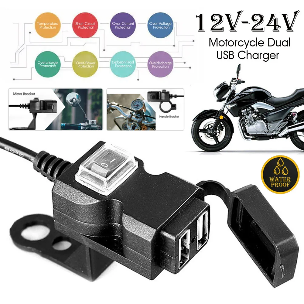 12V-24V Dual USB Port Waterproof Motorbike Motorcycle Handlebar Charger Adapter Power Supply Socket for iphone samsung huawei
12V-24V Dual USB Port Waterproof Motorbike Motorcycle Handlebar Charger Adapter Power Supply Socket for iphone samsung huawei