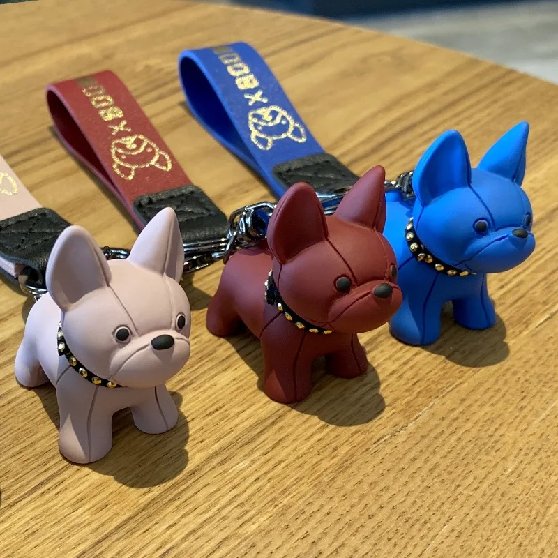 

Fashion Punk French Bulldog Keychain Pu Leather Dog Keychains for Women Bag Pendant Jewelry Trinket Car Key Ring Key Chain Gift