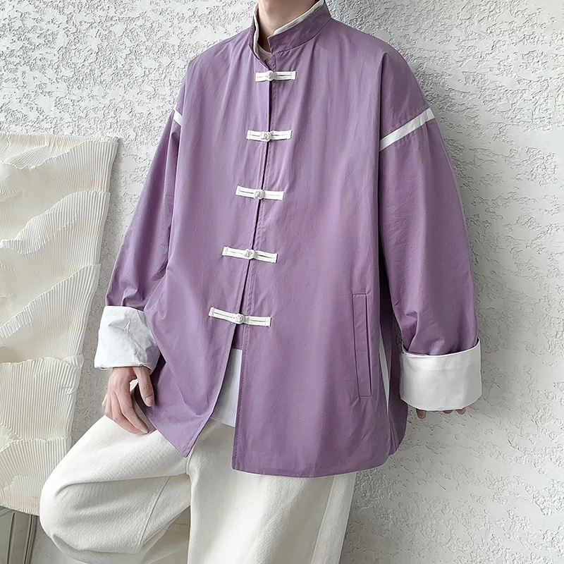 

Japanese Kimono Tooling Outdoor Jacket Men Traditional Sinicism Hanfu Top Long Sleeve Tang Suit KungFu Shirt Cardigan Men's Coat