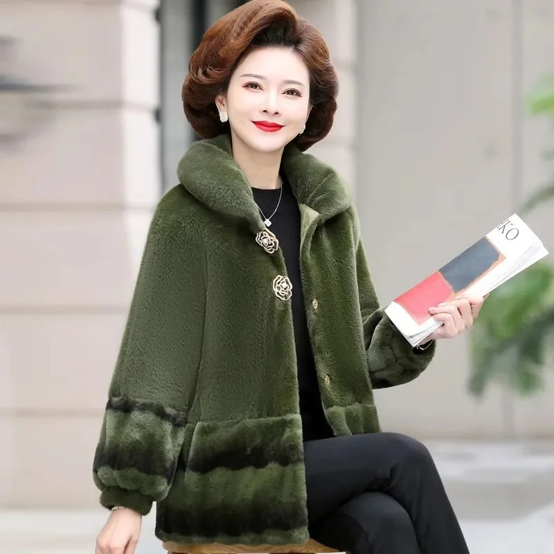 

Fall/Winter Mink Velvet Coat Female Mother 2023New Fashion Outwear Middle-Aged Elderly Fur Coats Women Overcoat Long Wool Jacket