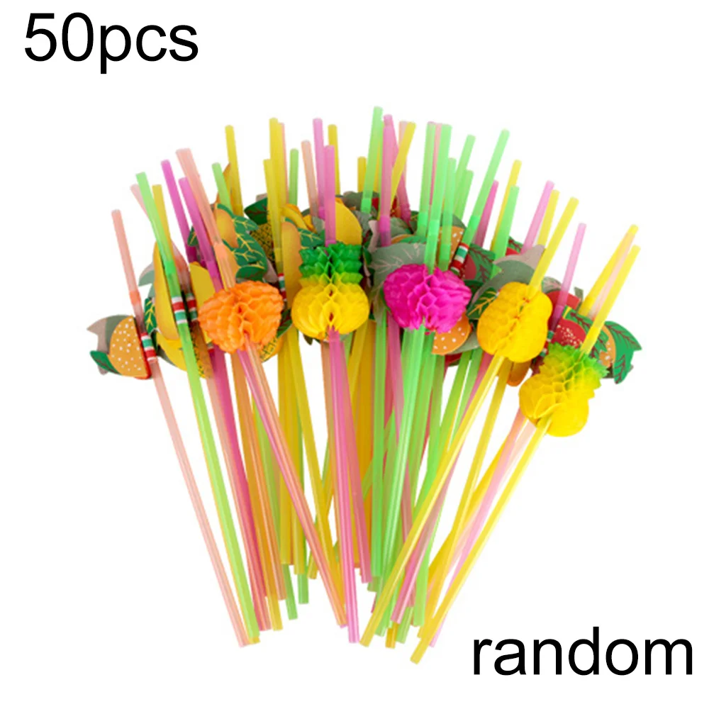 

50pcs Umbrella Parasol Drinking Straws Hawaiian Beach Cocktail Luau Party Decorations Supplies Neon Color Random