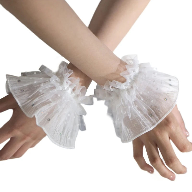 

Woman Camping Shopping Fake Sleeves Ruffled Wrist Cuffs Sweater Wrist Decors