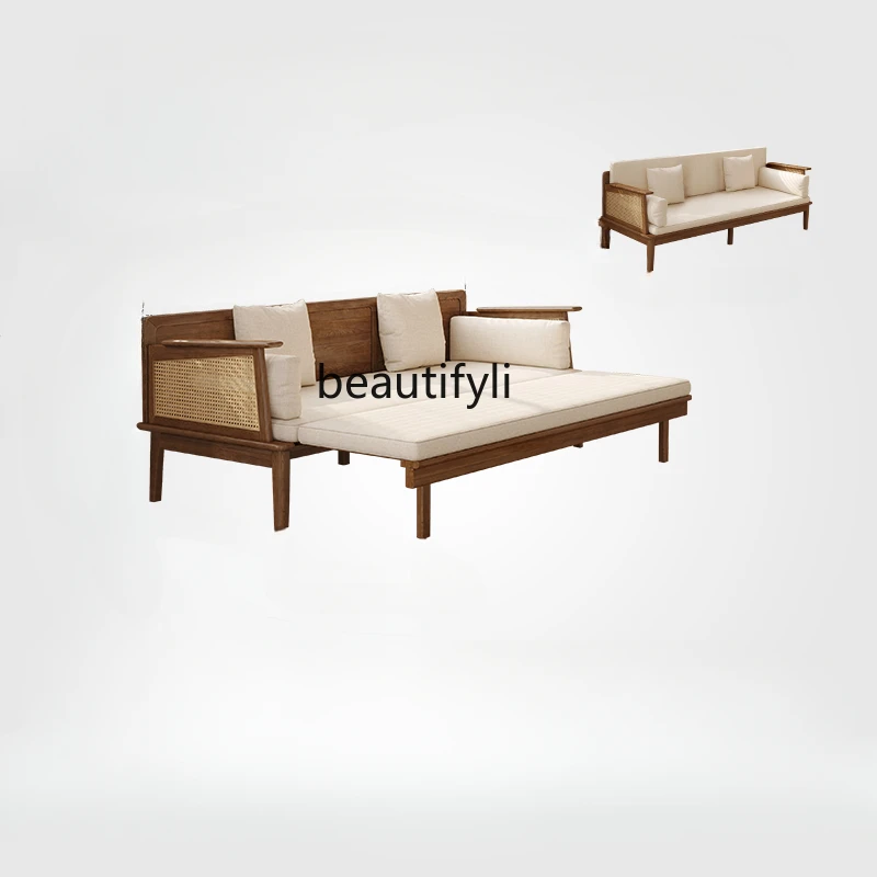 Nordic Solid Wood Sofa Bed Living Room Retro Rattan Retractable Folding Sofa Bed
Nordic Solid Wood Sofa Bed Living Room Retro Rattan Retractable Folding Sofa Bed