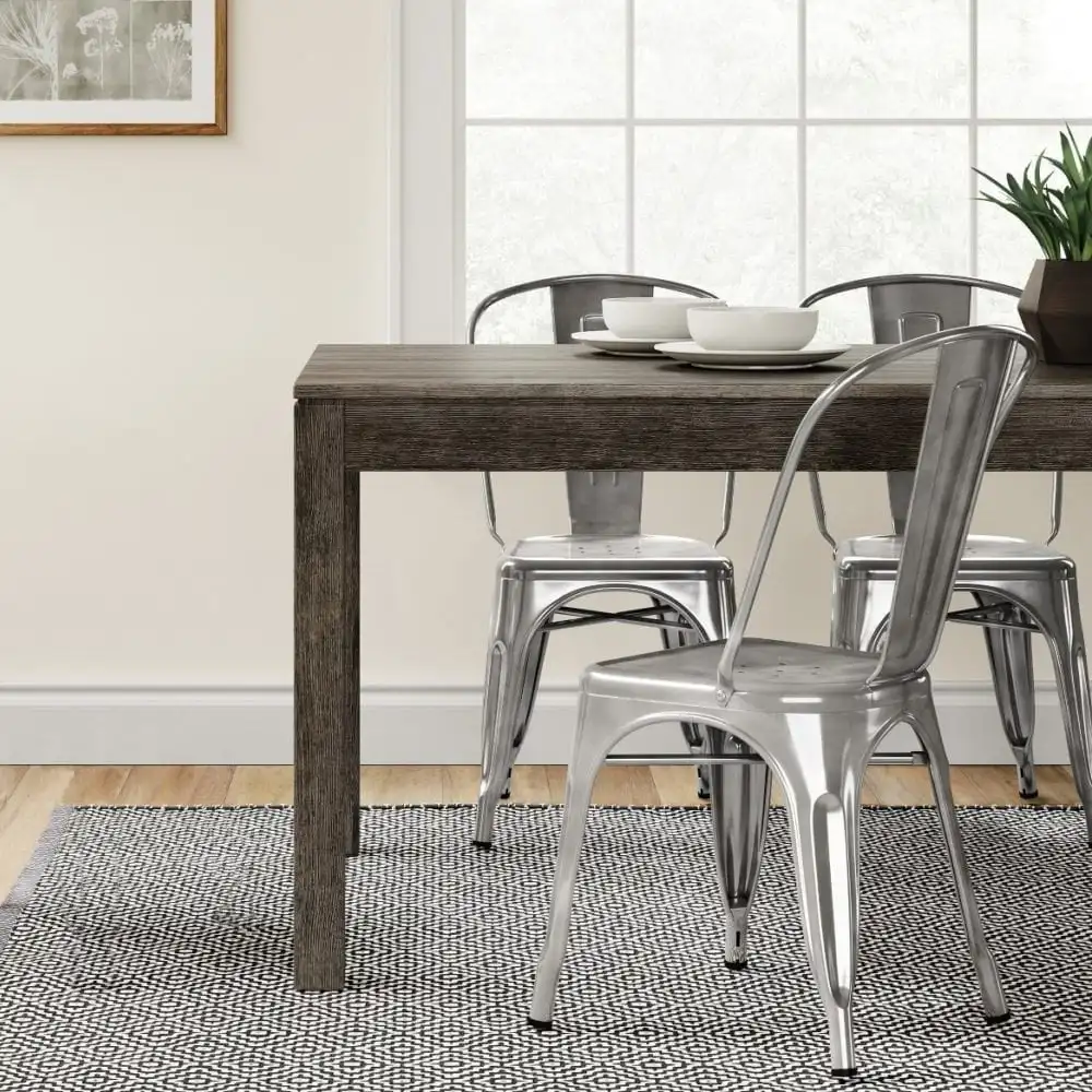 

Металлическое обеденное кресло для использования в помещении и на улице, шикарные металлические стулья для столовых, бистро, кафе, набор из 4 предметов (серебристый)