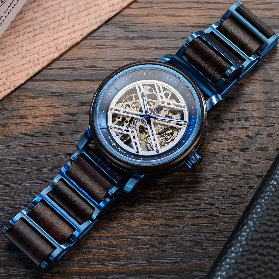 BOBO BIRD Watch for Men New Wooden Stainless Steel Combination Skeleton Design Automatic Mechanical Watches Relogio Masculino
BOBO BIRD Watch for Men New Wooden Stainless Steel Combination Skeleton Design Automatic Mechanical Watches Relogio Masculino