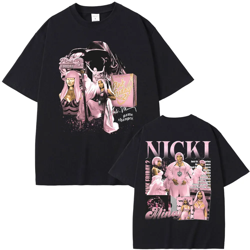 

Rapper Nicki Minaj Pink Friday 2 Double Sided Print Tshirt Men Women Hip Hop Fashion Trend T-shirts Male Casual Loose T Shirts