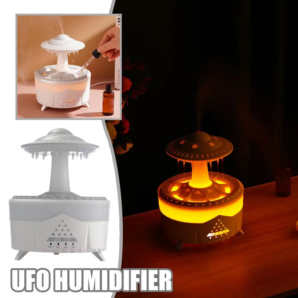 

UFO Raindrop Humidifier 7 Color Led Light Raining Water Machine Mini Aroma Drop Aromatherapy Incense Diffuser Humidifying E0K9