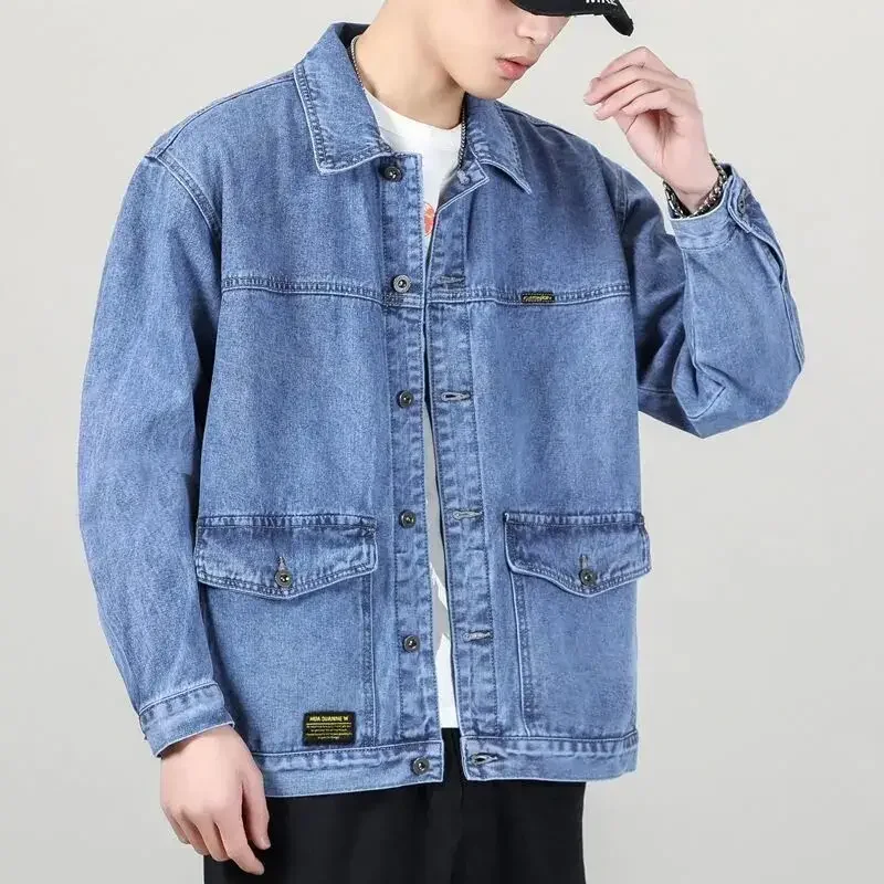 

Men's Denim Jacket Gray Overcoat Male Jean Coats Wide Shoulders Winter 2023 Fashion High Quality Low Cost Original Loose Size L