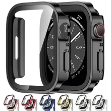 Tempered Glass Case for Apple Watch 45mm 41mm 44mm 40mm Screen Protector Hard PC Protective Shell iWatch serie 9 8 7 SE 6 Cover