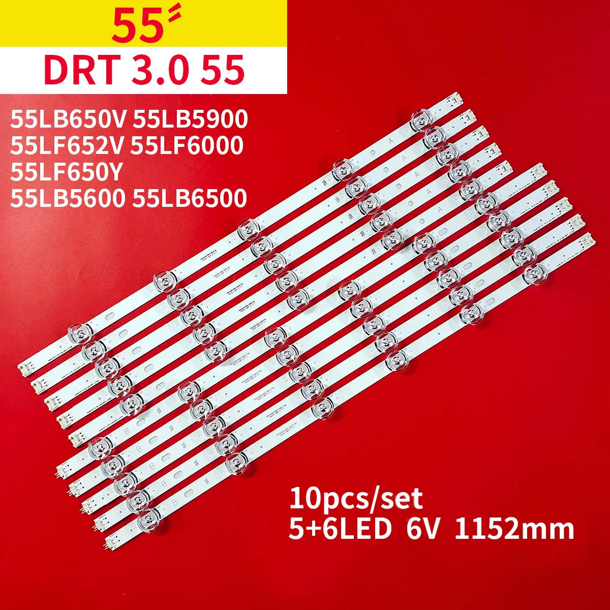 10Pcs LED Backlight Strip for 55LB650V 55LB5900 55LF652V 55LF6000 55LF650Y 55LB5600 55LB6500 Innotek DRT 3.0 55 6916L-1833A
10Pcs LED Backlight Strip for 55LB650V 55LB5900 55LF652V 55LF6000 55LF650Y 55LB5600 55LB6500 Innotek DRT 3.0 55 6916L-1833A
