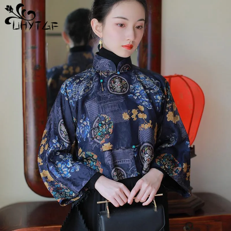 

2024 New Autumn Chinese Style Traditional Hanfu Tops Print Cheongsam Oriental Blouse Elegant Festival Party Dress Qipao Tops