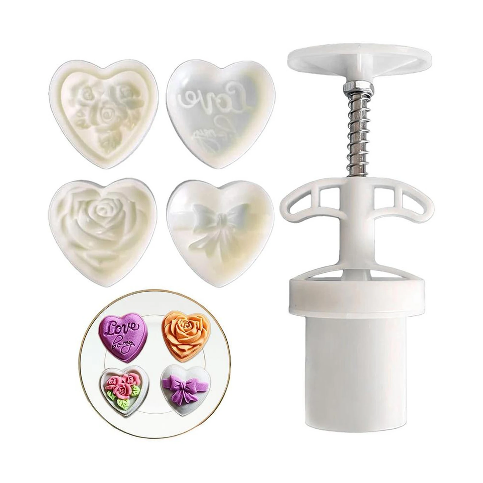 4Pcs Heart-Shaped Moon Cake Mold Set Mid Autumn Festival DIY Hand Pressure Fondant Mooncake Mold Family Baking Dessert Food Mold
4Pcs Heart-Shaped Moon Cake Mold Set Mid Autumn Festival DIY Hand Pressure Fondant Mooncake Mold Family Baking Dessert Food Mold
