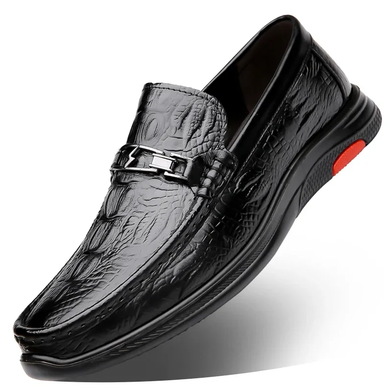 

Лоферы мужские демисезонные из коровьей кожи, повседневные модные дизайнерские классические туфли черного цвета, Крокодиловая обувь для вождения