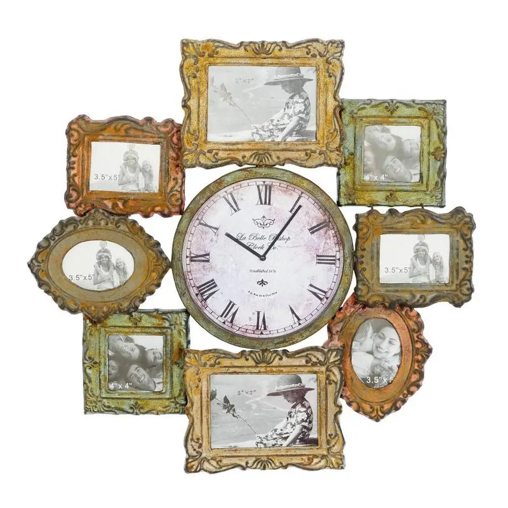 Vintage Style Iron Wall Clock with 8 Photo Frames Green Multicolored Collage Clock Silent Clock Mechanism Indoor Use Gift Idea
Vintage Style Iron Wall Clock with 8 Photo Frames Green Multicolored Collage Clock Silent Clock Mechanism Indoor Use Gift Idea