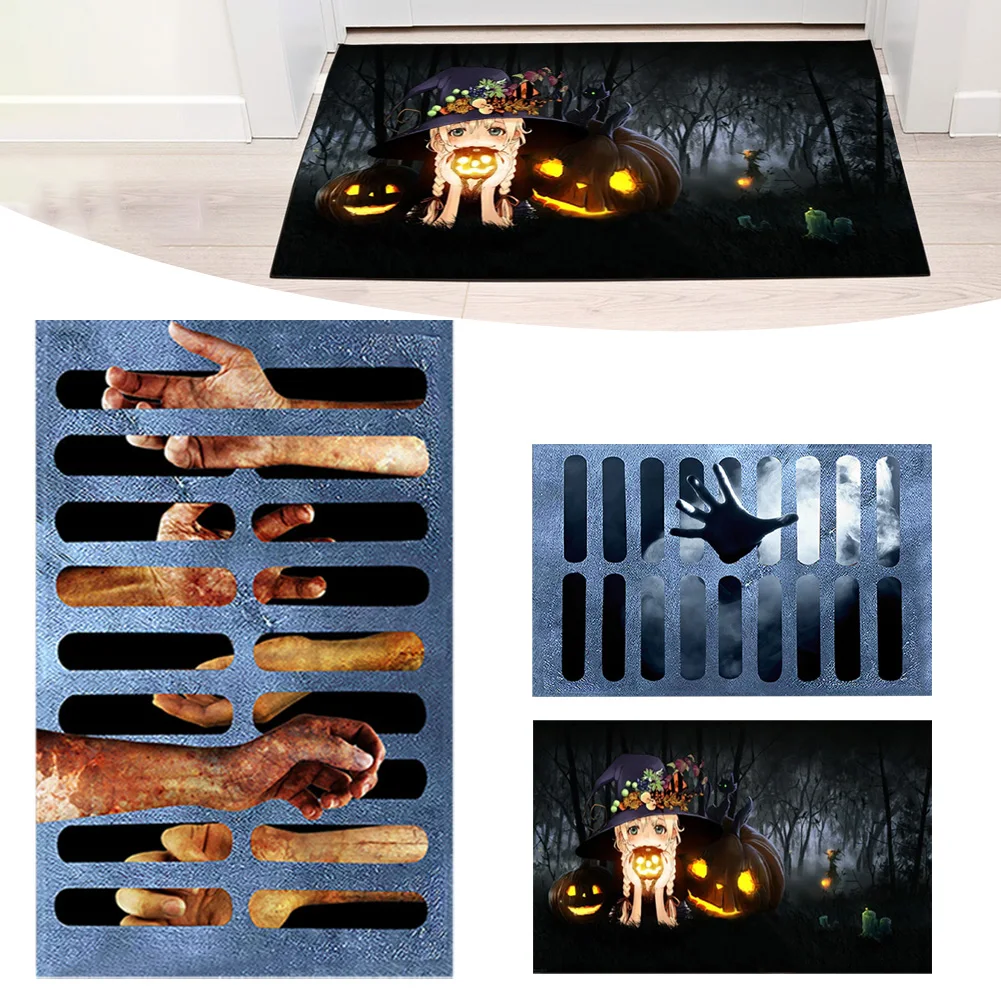

3D страшный напольный коврик с принтом для Хэллоуина, Забавный коврик для входной двери, домашнее напольное украшение
