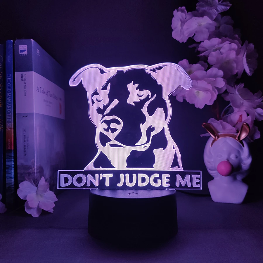 

Pit Bull Dog Don't Judge Me Funny Meme 3D Nightlight Cool Desktop Decor Lamp Accent RGB Backlight for Home Gaming Room Decor