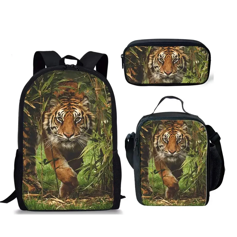 

Jungle Tiger Backpack with Lunch Bag Pencil Case Kids Teenagers Boys Girls Set 3 School Bags Wild Animal Print Bookbag Daypack