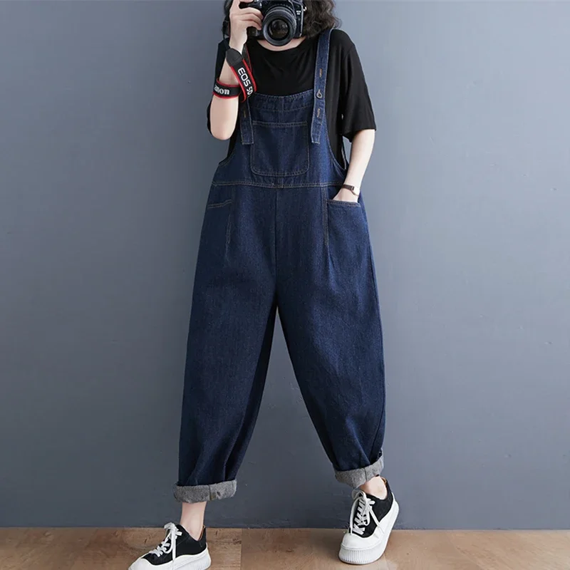 

Loose Oversized Mom Jeans Overalls For Women Casual Streetwear Wide Leg Denim Jumpsuit Vintage Strap Dungarees Cargo Pants ZL528