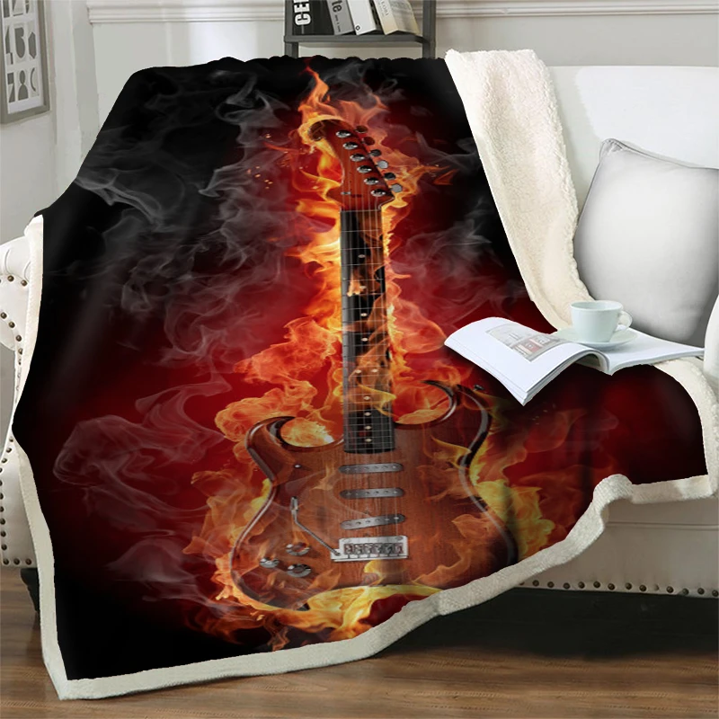 

Flame Guitar 3D Printed Plush Throw Blanket Soft Flannel Warm Cozy Blankets For Beds Sofa Home Office Travel Napping Quilt Cover