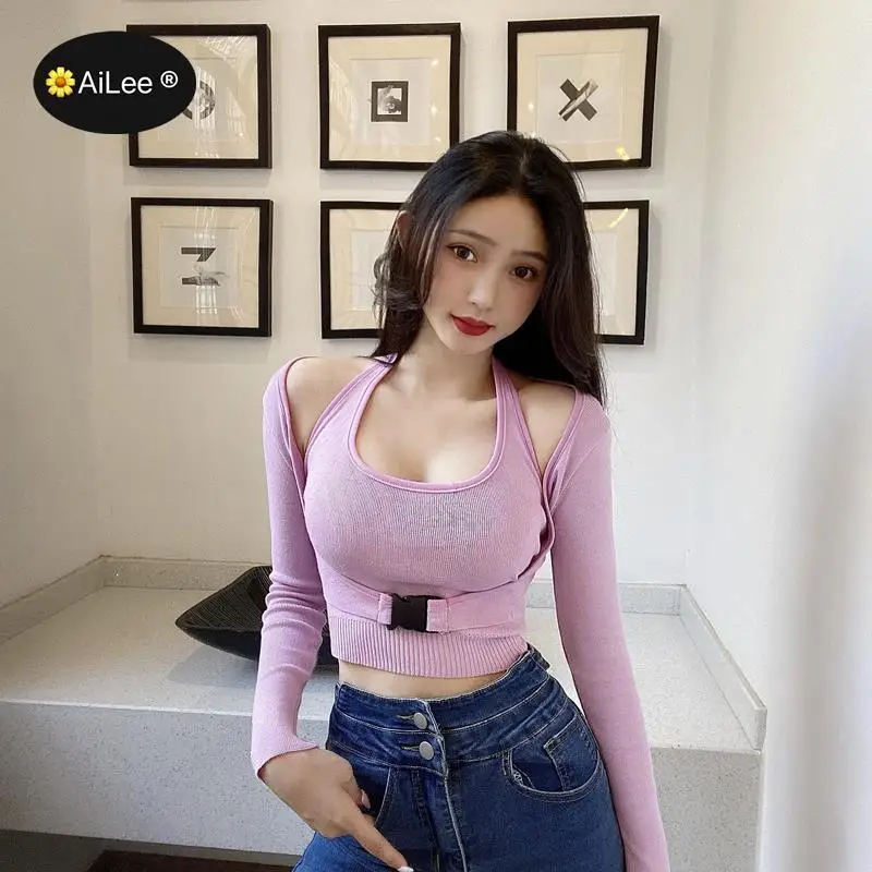 2pcs Halter Knitted T Shirts Women Spring Autumn Low Cut Long Sleeve Female Tops Slim Casual Streetwear Ladies Tees Punk
2pcs Halter Knitted T Shirts Women Spring Autumn Low Cut Long Sleeve Female Tops Slim Casual Streetwear Ladies Tees Punk