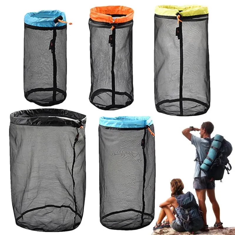 

Ультралегкий сетчатый мешок, легкий нейлоновый мешок на шнурке для хранения, мешок для рюкзака, мешок для сна, мерцающие ультралегкие мешки