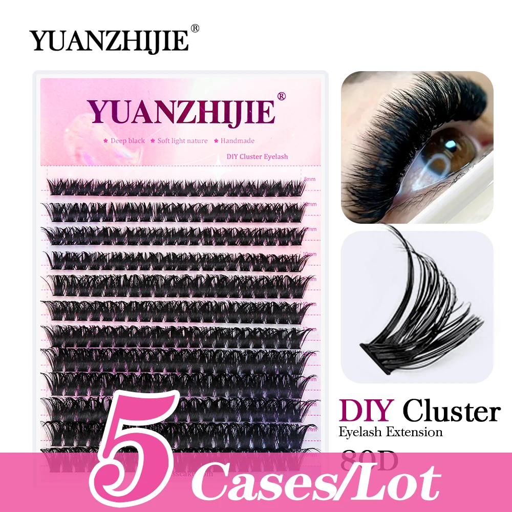 

YUANZHIJIE 5Cases/Lot DIY Clusters Lashes Extension Dovetail Segmented Lash C/D Curl Volume Fluffy Natural Self-Adhesive Eyelash