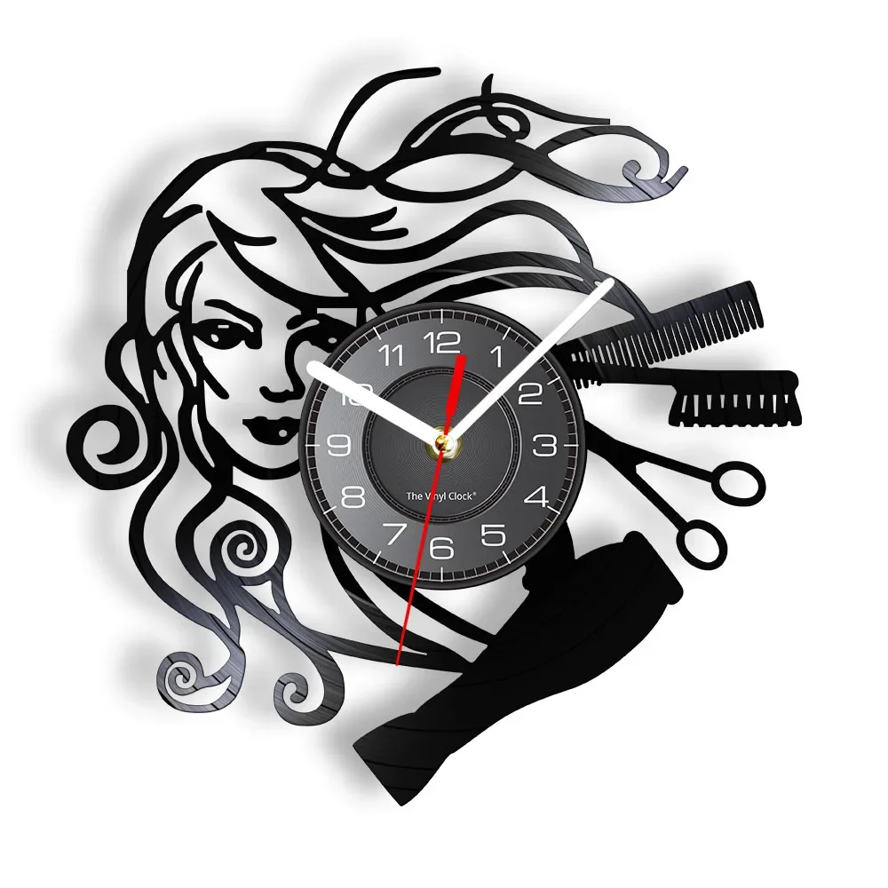 

Прическа салон красоты виниловая пластина настенные часы парикмахерский салон Парикмахерская Ретро Черные настенные часы парикмахерские Подарки для женщин