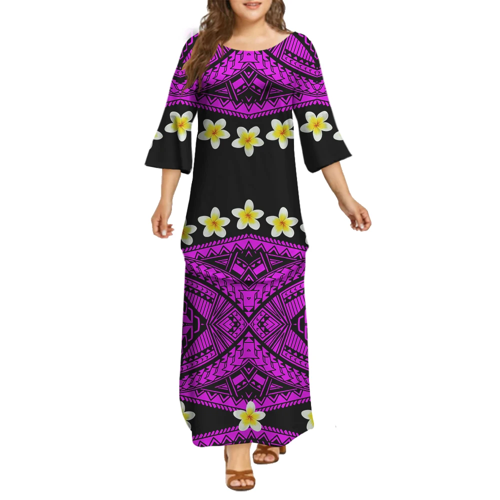 

New Arrivals Women Fashion Elegant Dresses Samoan Trumpet Sleeve Puletasi Polynesian Tribe New Design Dress