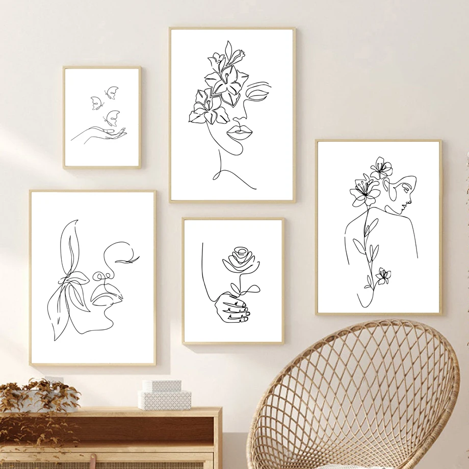 

Abstract Floral Woman Minimalist lines Wedding Posters Wall Art Pictures Nordic Bedroom Living Room Decor Prints Canvas Painting