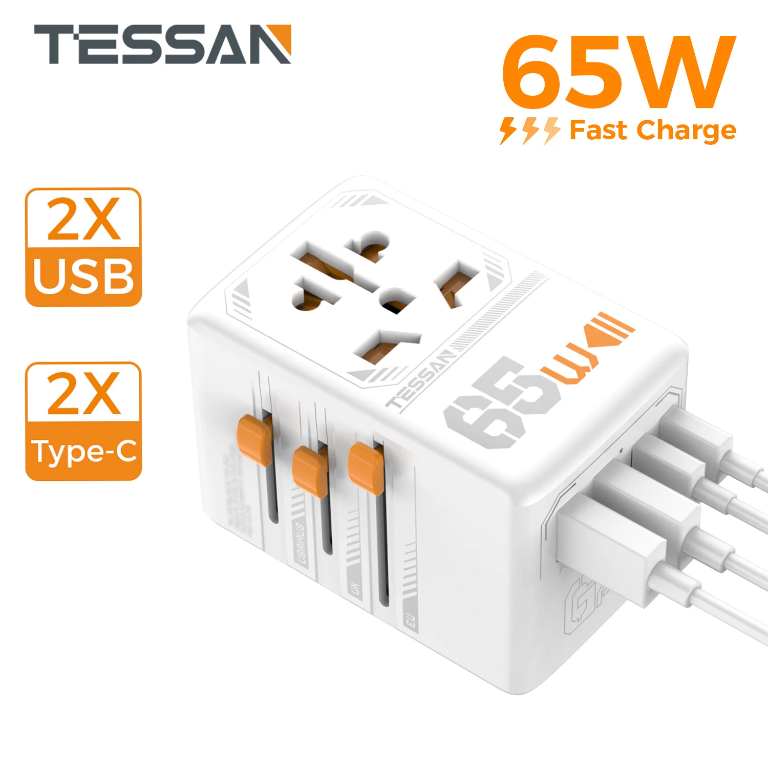 

TESSAN 35W/65W GaN Universal Travel Adapter with USB Type C Fast Charging Worldwide Travel Adapter EU/UK/USA/AUS Plug for Travel