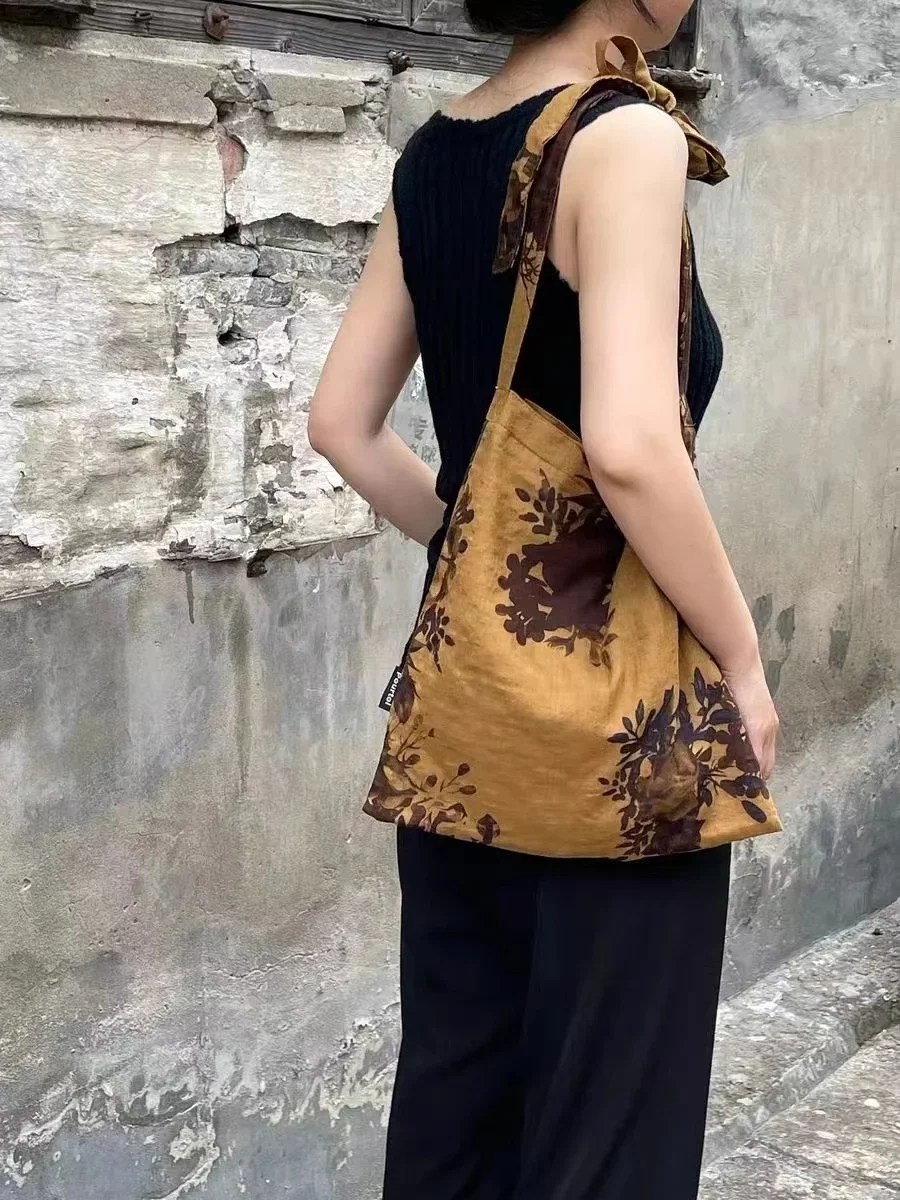 

Летняя тканевая сумка с узелком «Zen», винтажная нишевая хлопковая Сумочка в китайском стиле, с цветочным принтом, на одно плечо
