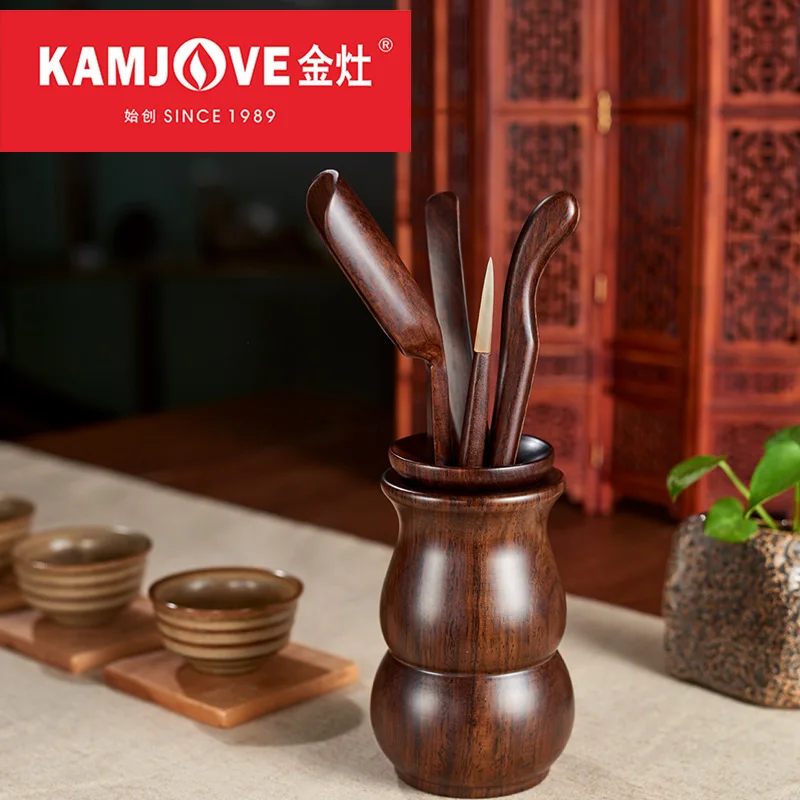 

[GRANDNESS] Kamjove Calamander Wood Set Chinese Cha Dao Set 6 Pieces Ebony Tea Set Kung Fu Tea Accessories Tea Ceremony Utensils