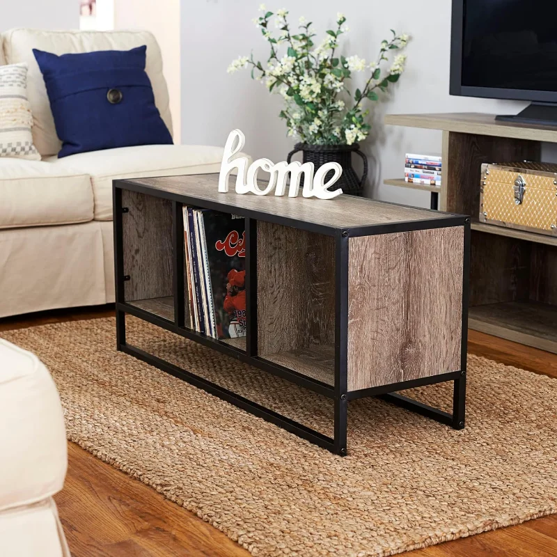 

Household Essentials Jamestown TV Stand Coffee Table with Square Cube Storage Compartments Ashwood Rustic Wood Grain