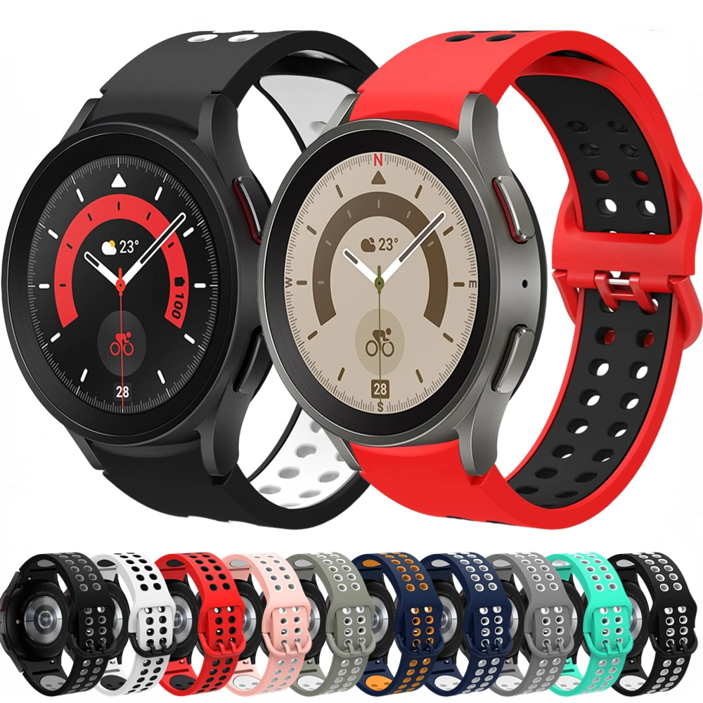 

Silicone Strap for Samsung Galaxy Watch 6/5/4 44mm 40mm/Classic 47mm 43mm 46mm 42mm Two-color Bracelet for Watch 5 Pro 45mm Band