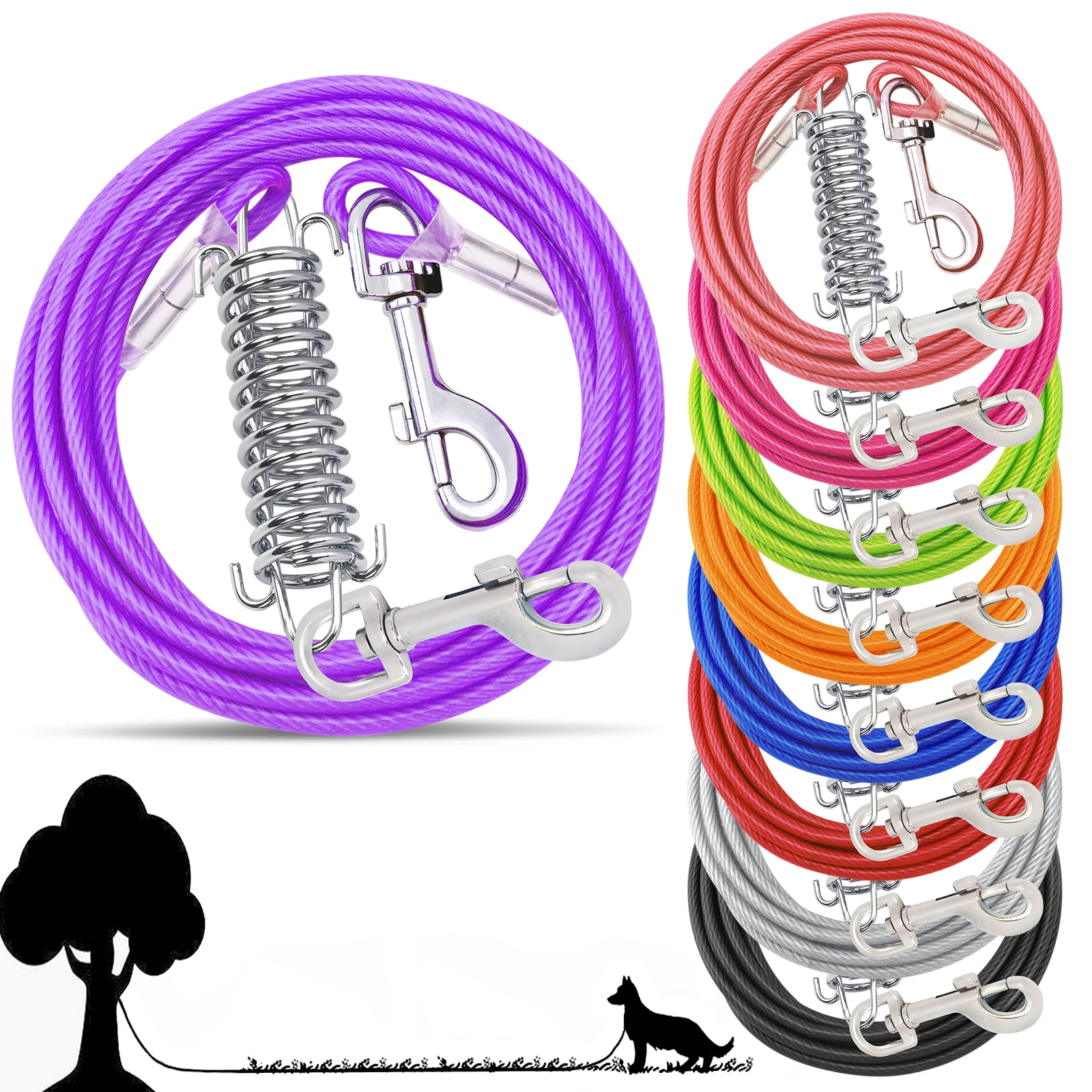 Long Tie Out Cable Dog Leash with Metal Spring Chew Proof Dogs Lead for Heavy Large Dogs
Long Tie Out Cable Dog Leash with Metal Spring Chew Proof Dogs Lead for Heavy Large Dogs