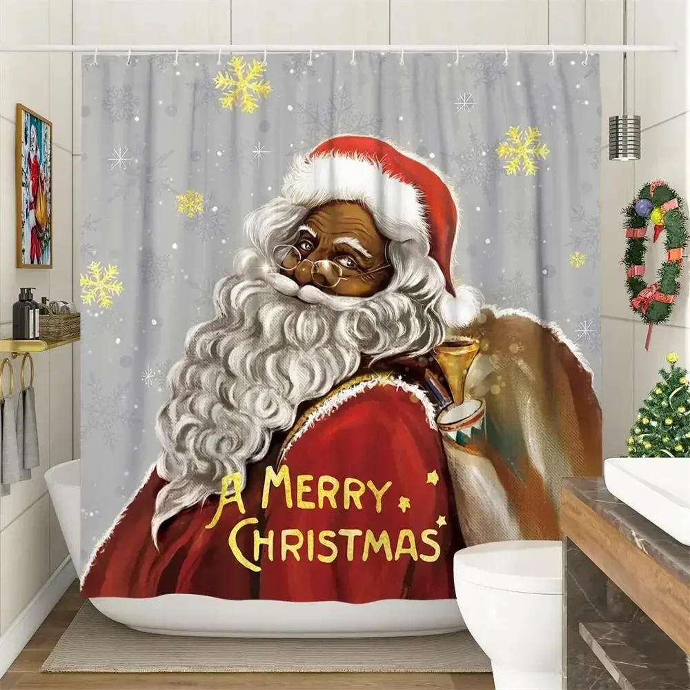 

Merry Christmas Shower Curtain Funny Santa Claus Snowflake Winter Xmas Home Bathroom Decor Polyester Fabric Curtains with Hooks